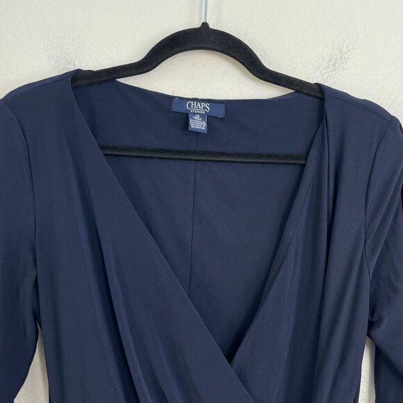 Chaps Womens 12 Navy Long Sleeve Evening Dress Rhinestone Accent Stretch - Picture 10 of 13